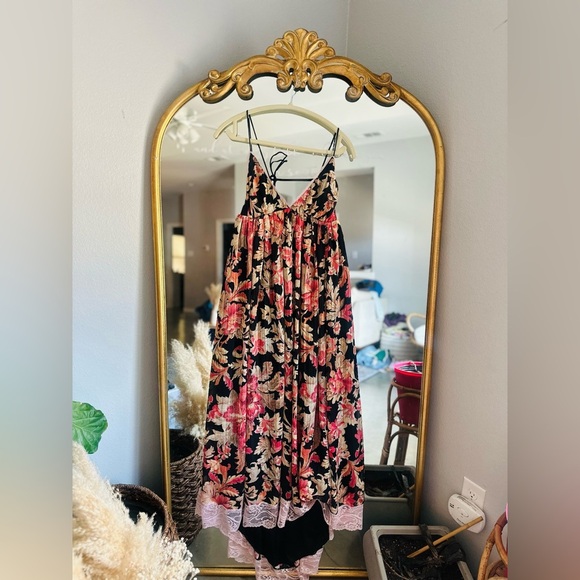 Free people primmy black floral midi dress Nwot large - Picture 1 of 2